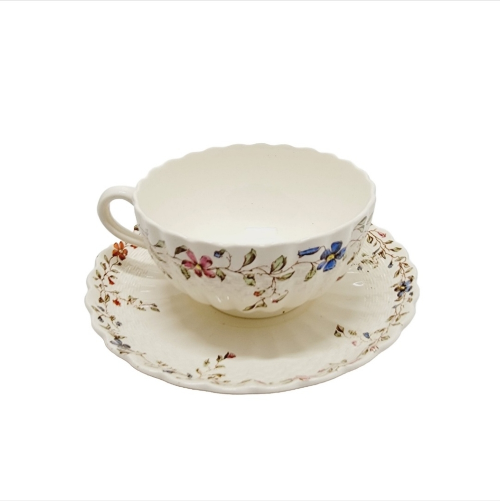 Vtg Copeland Spode "Wicker Dale" Floral Tea Cup & Saucer Replacement England.